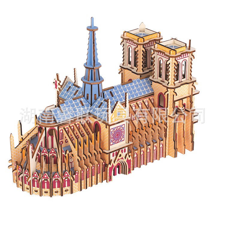 Đồ chơi lắp ráp gỗ 3D Mô hình Nhà Thờ Đức Bà Notre Dame Cathedral Laser - Tặng kèm đèn LED