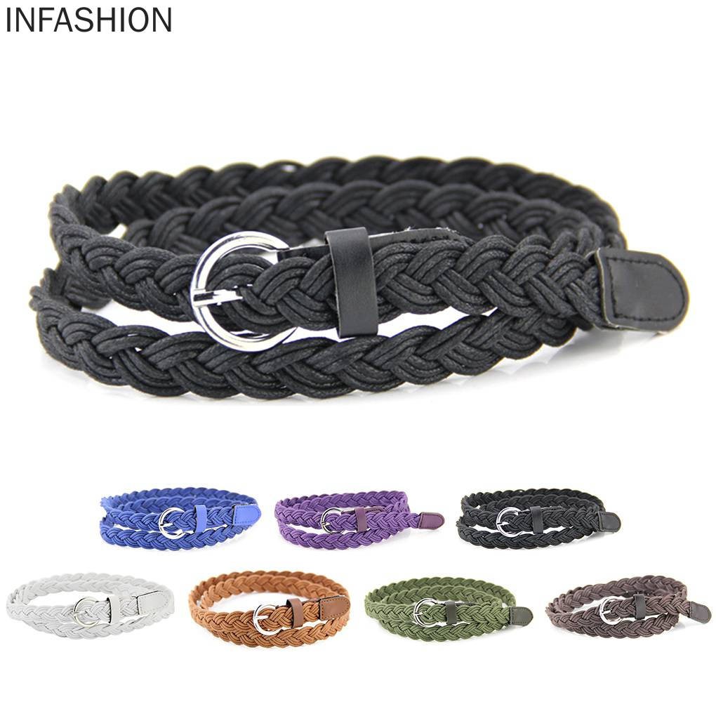 Thắt lưng da PU dạng bện màu kẹo độc đáo cho nữ