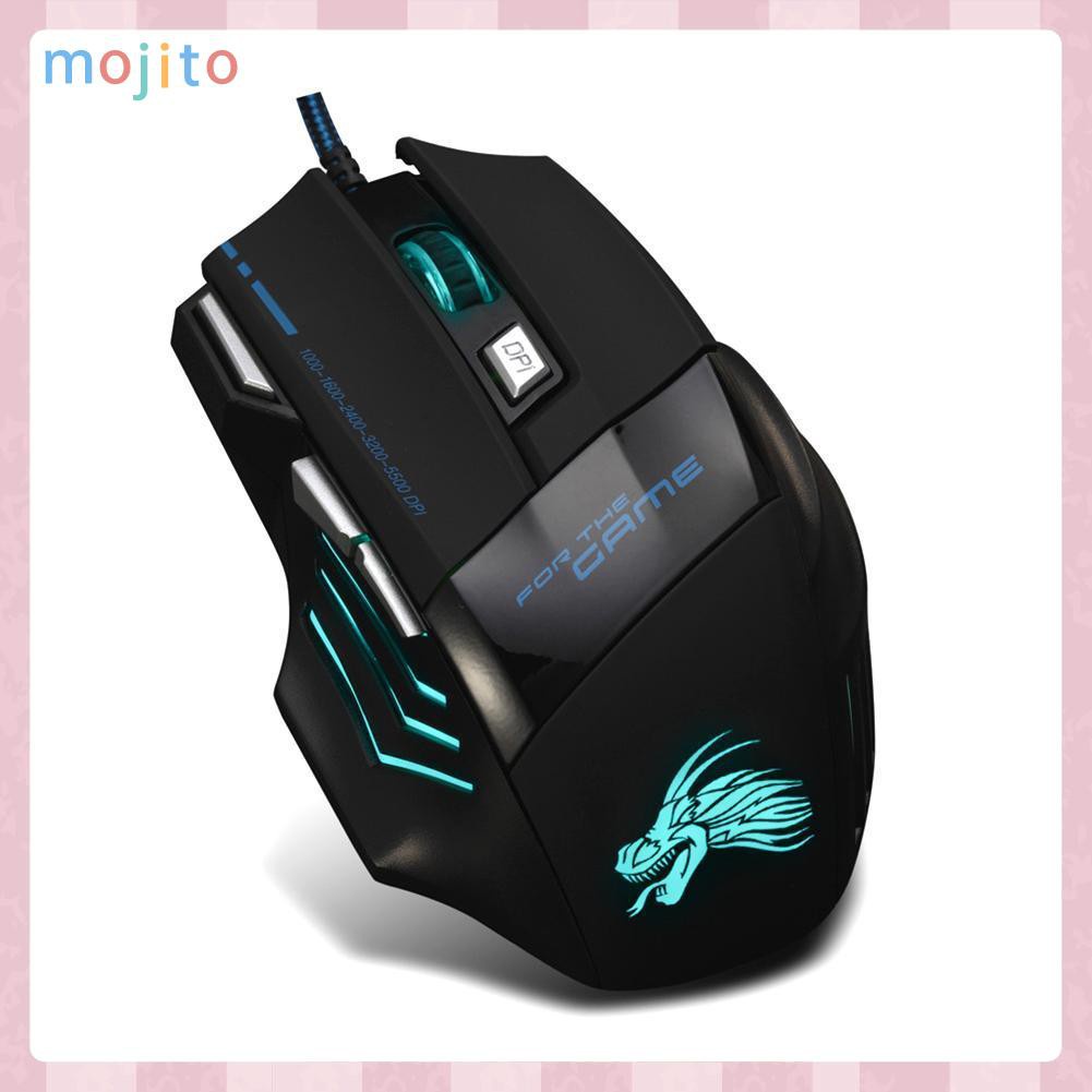 MOJITO 5500DPI LED Optical USB Wired Gaming Mouse 7 Buttons Gamer Computer Mice