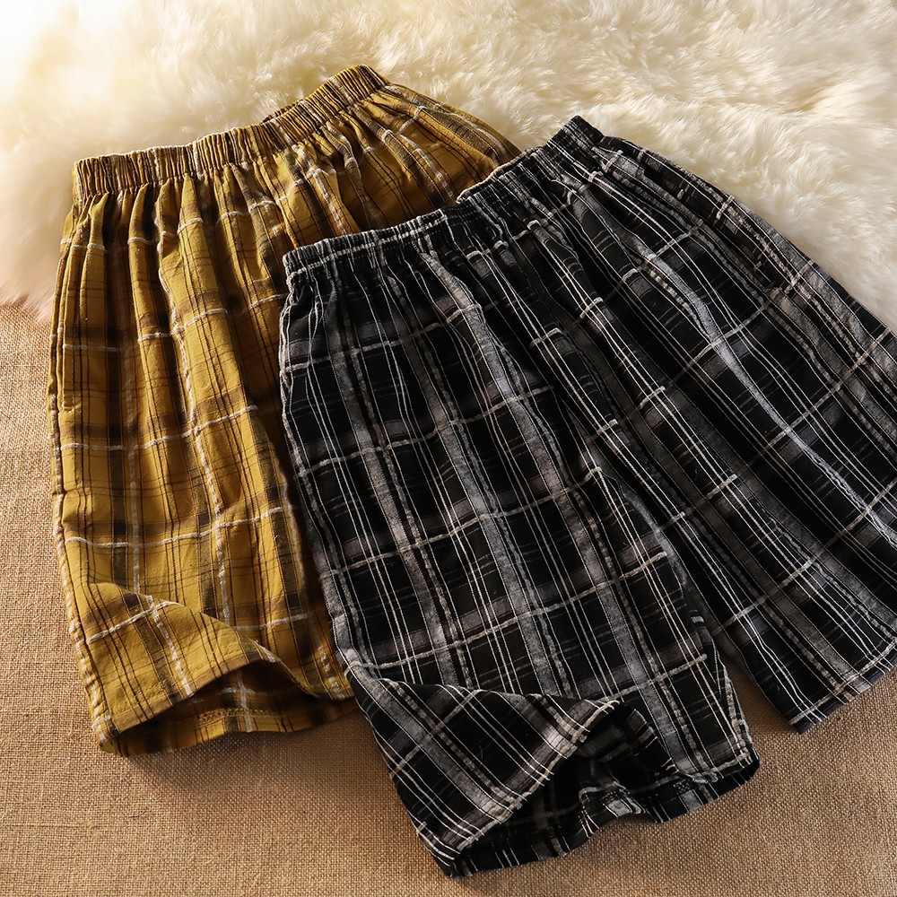 Women plaid shorts High waist thin casual pants Loose cropped trousers Straight big size Sports pants ins tide