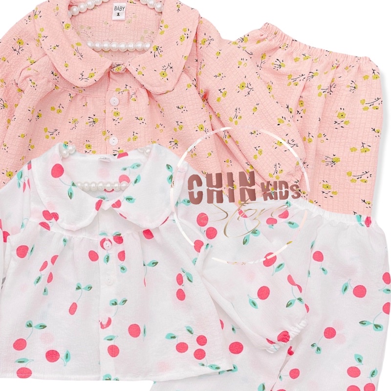 Bộ quần áo dài tay cho bé gái pijama đáng yêu cổ sen cổ bèo điệu chất kate chất đũi xốp mặc nhà mặc đi ngủ đi chơi