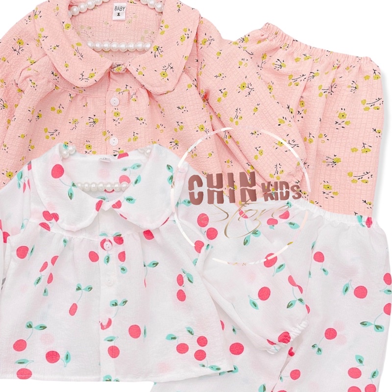 Bộ quần áo dài tay cho bé gái pijama đáng yêu cổ sen cổ bèo điệu chất kate chất đũi xốp mặc nhà mặc đi ngủ đi chơi [P2]