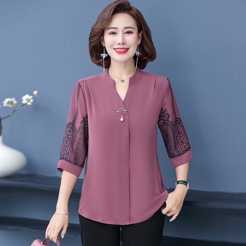 Áo Sơ Mi Trung Niên Dài Tay, Áo Cho Mẹ Và Bà, Sơ Mi Voan Trung Tuổi