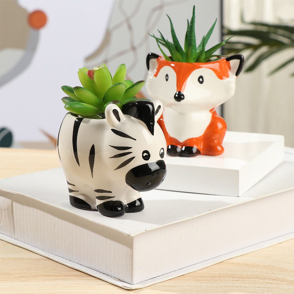 Chậu Hoa Bằng Gốm Họa Tiết Động Vật Hoạt Hình Dễ Thương Thời Trang