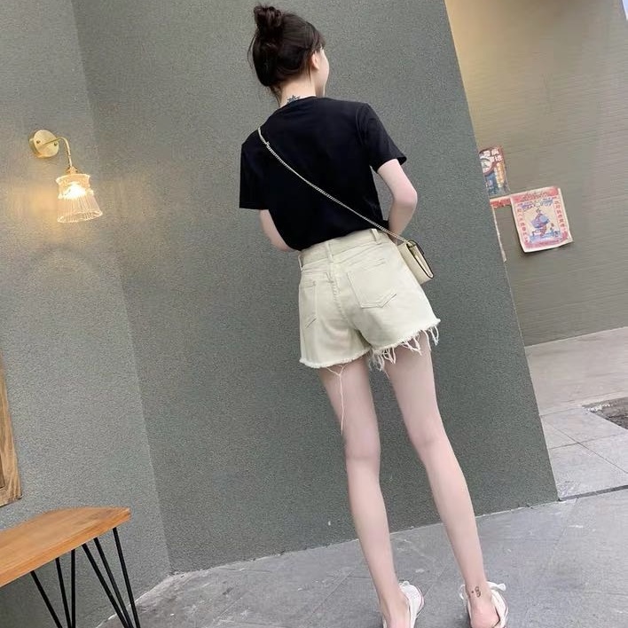 Quần short jean lưng cao thời trang Hàn Quốc tùy chọn màu sắc dành cho nữ
