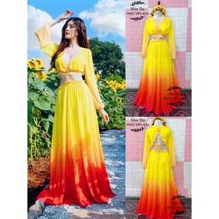 (miễn phí chỉnh váy) maxi ombre màu loang hở lưng đi biển du lịch chụp ảnh sống ảo cực sang thiết kế cao cấp sang trọng