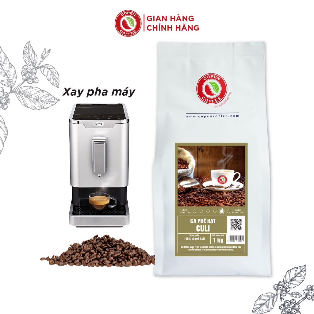 Cà phê hạt nguyên chất Culi rang mộc - Copen Coffee - Hương vị đắng đậm, thơm nồng, hậu vị sâu - Gói 1KG