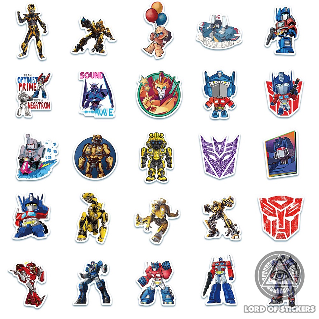 Set 50 Miếng Dán Hình Transformers Sticker Phim Hoạt Hình Chống Thấm Nước Trang Trí Mũ Bảo Hiểm, Ván Trượt, Laptop, Sổ