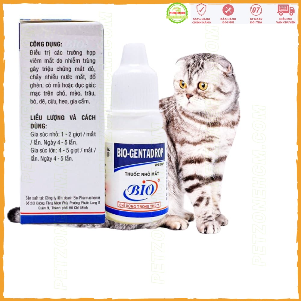 Chai nhỏ mắt cho chó mèo Bio Genta Drop 10ml ️ FREESHIP ️ dùng cho chứng mắt đỏ, chảy nước mắt, đổ ghèn, đục giác mạc