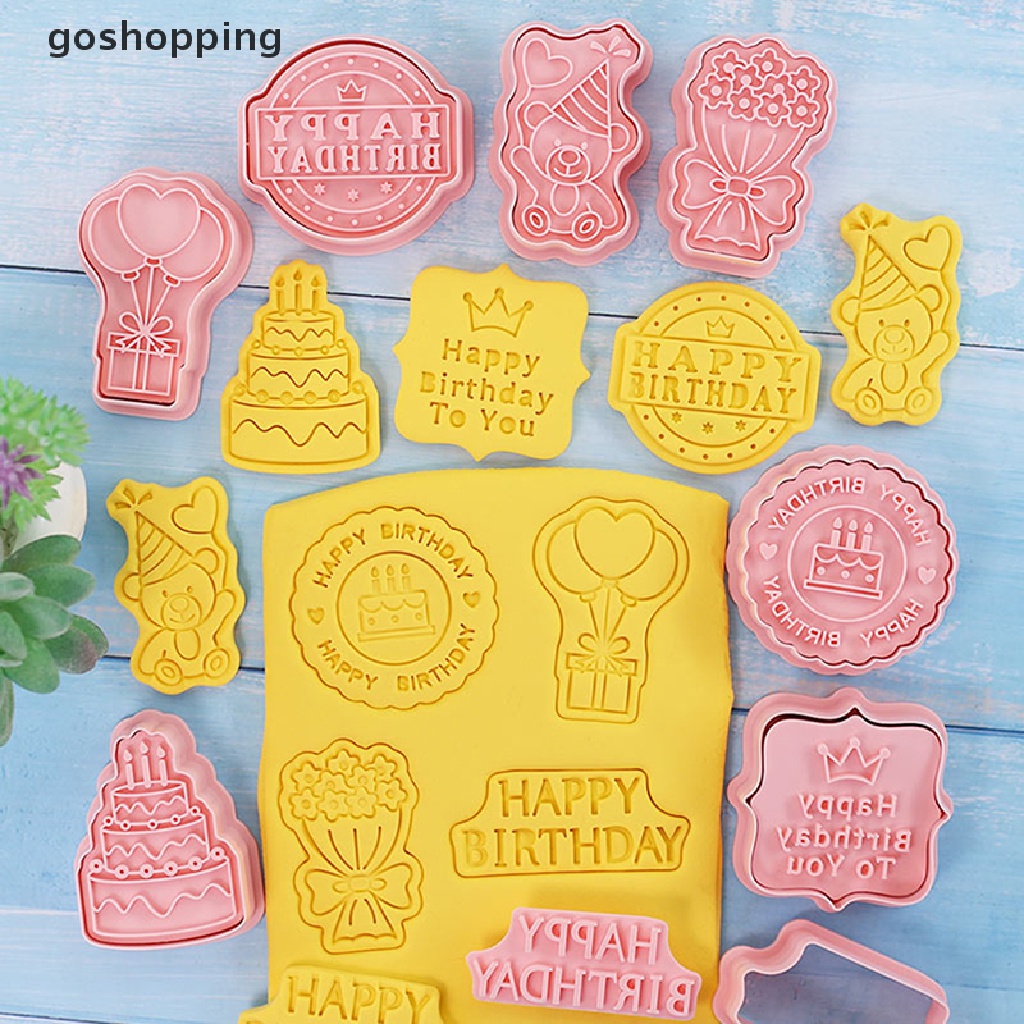 Set 8 Khuôn Nhựa Làm Bánh Quy Chủ Đề Sinh Nhật 3D