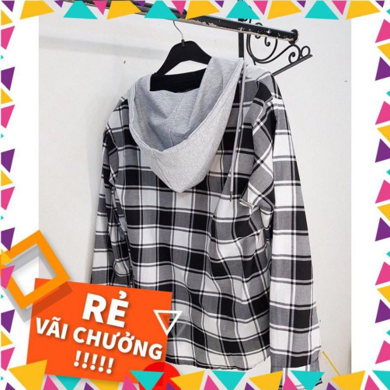 ÁO KHOÁC SƠ MI FORM UNISEX PHỐI SỌC TO CARO CÓ NÓN - TD TEENSHOP