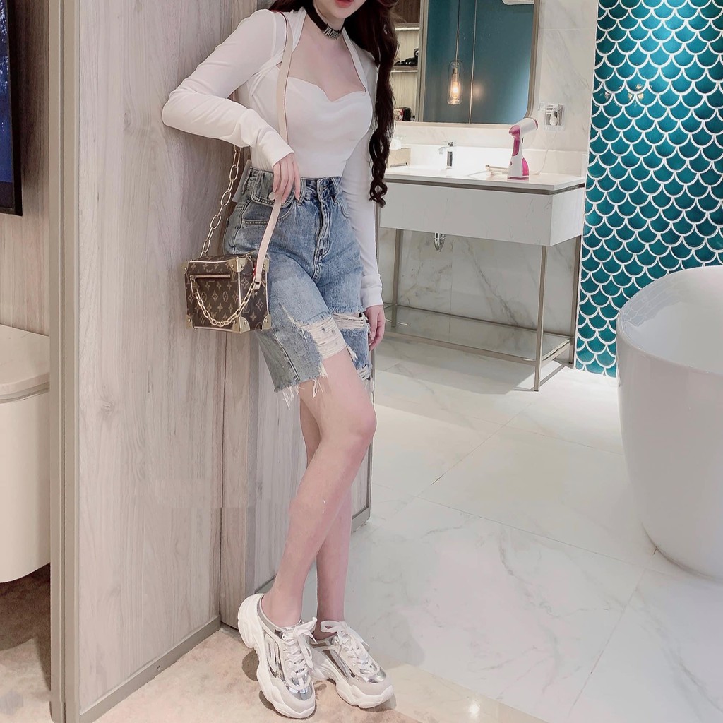 Quần jean ngố / lửng BIG SIZE lưng cao, rách bụi túi nắp, phom RỘNG đẹp thời trang hot trend 3930