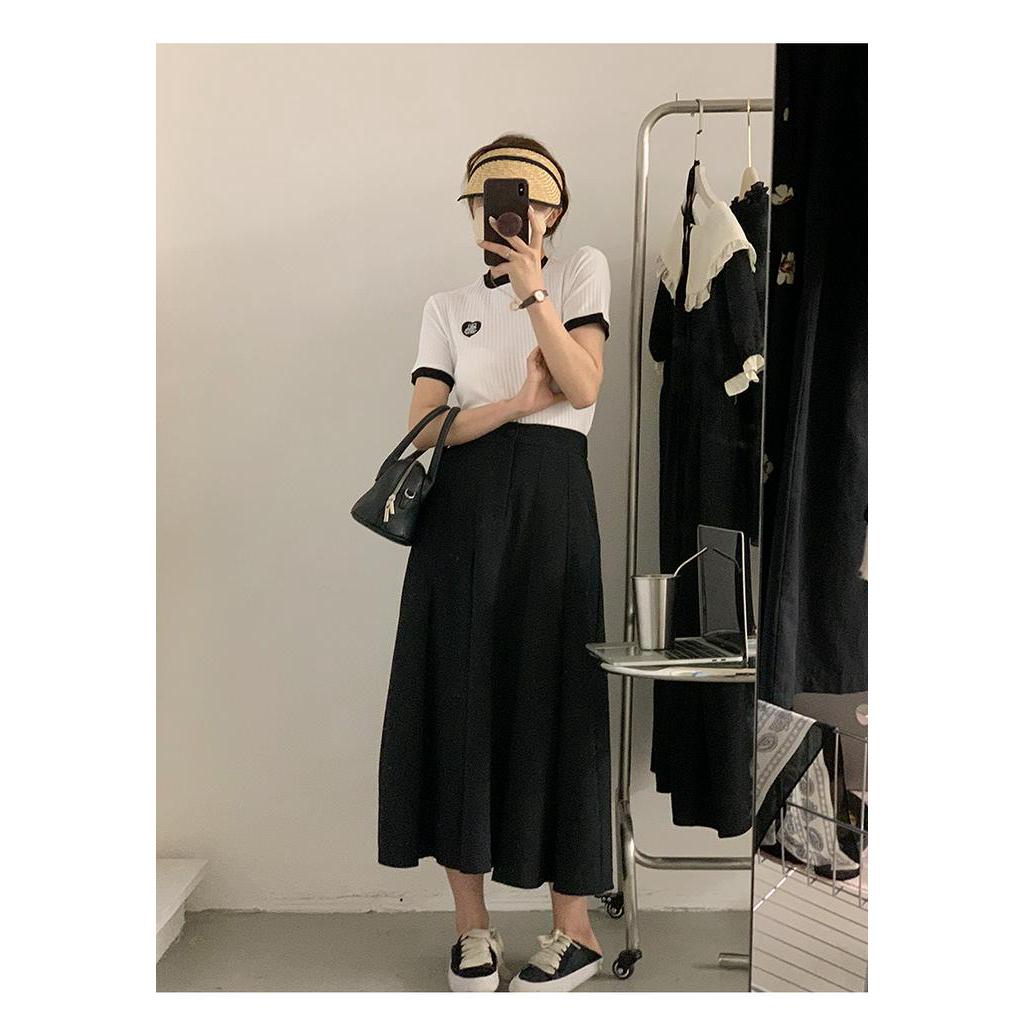 Áo Thun Ngắn Tay Thêu Trái Tim Màu Sắc Tương Phản Thời Trang Cho Nữ 61729