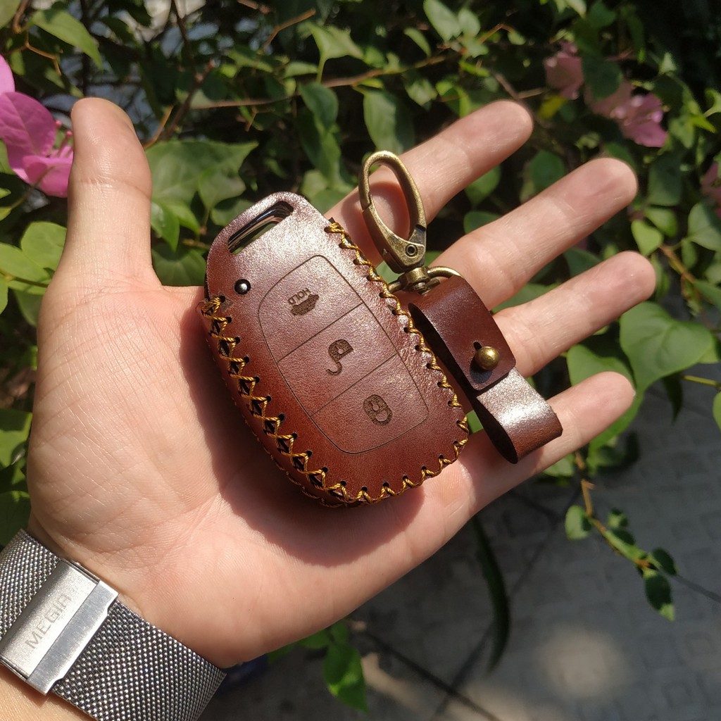 Bao da chìa khóa smartkey Hyundai I10, Accent, Elantra, Tucson 2015, Sonata 2017 3 nút da bò handmade - Zachi