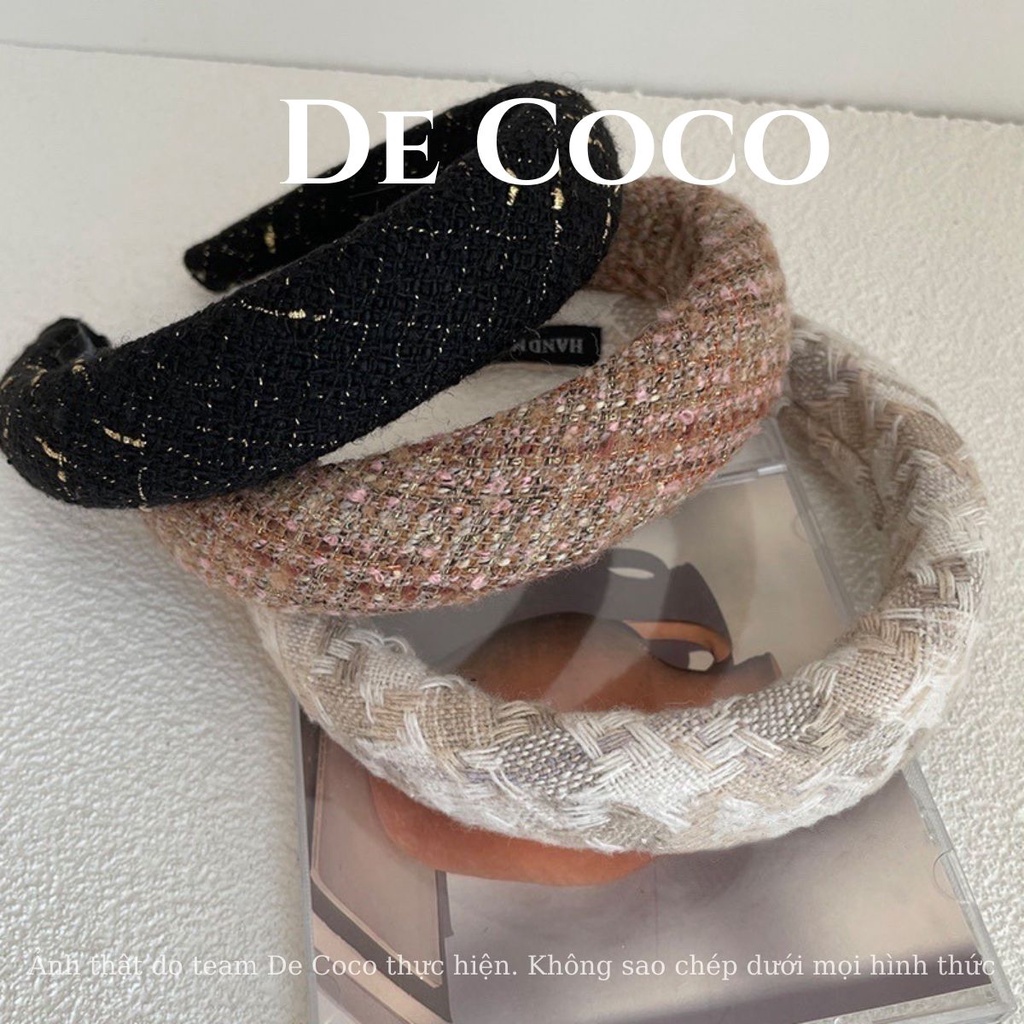 Bờm dạ tweed bản to, băng đô dạ tweed De Coco