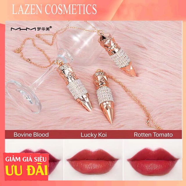 SON KIM CƯƠNG 3 MÀU , SON LÌ MỊN, LÂU TRÔI, 1 CÂY SON 3 MÀU HOT Trend ĐỎ, ĐỎ CAM, ĐỎ HỒNG- LAZENCOSMETICS