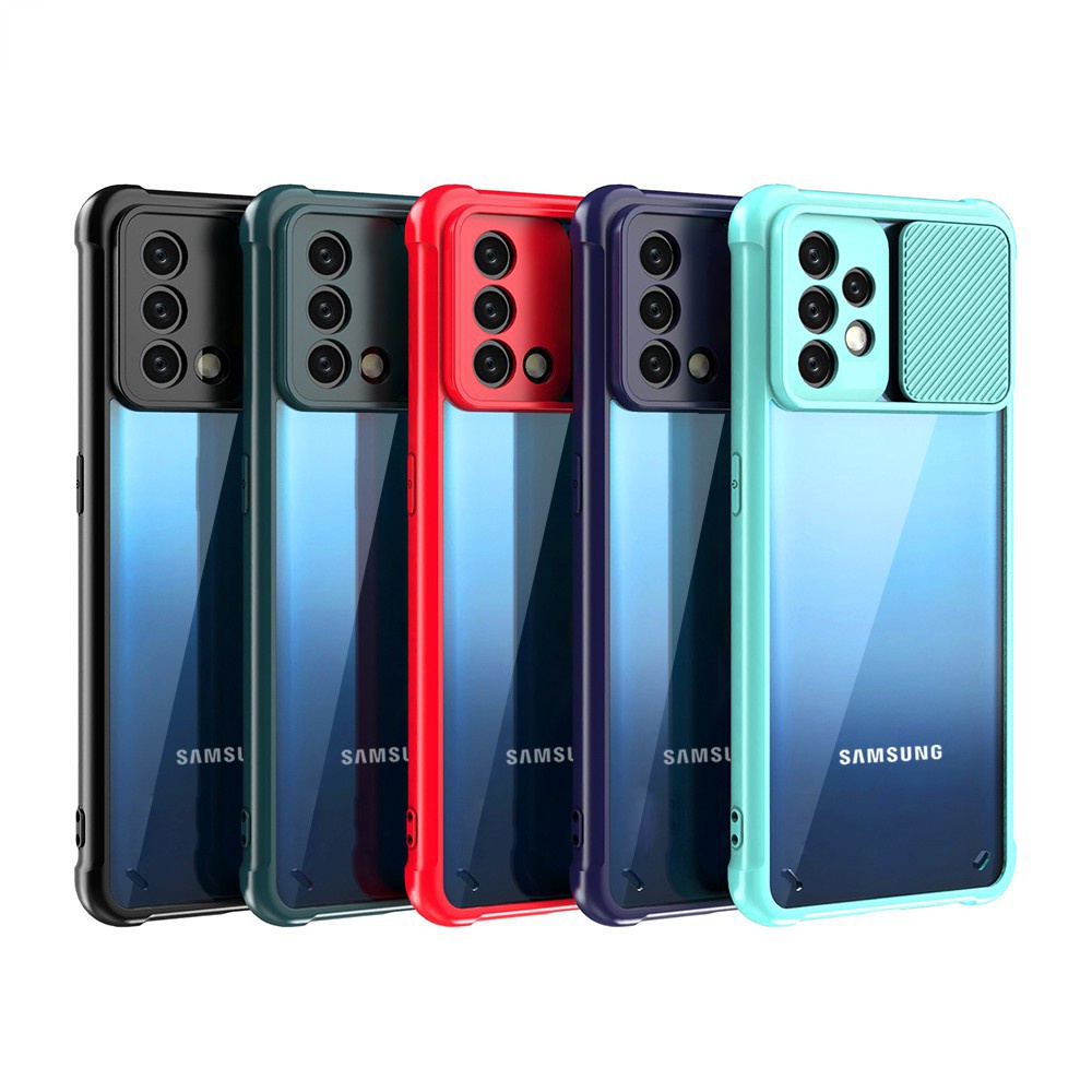 Ốp điện thoại trong suốt chống sốc có nắp trượt bảo vệ máy ảnh cho Samsung A72 A52 A52S A32 A22 A02S A03S A71 A51 4g 5g