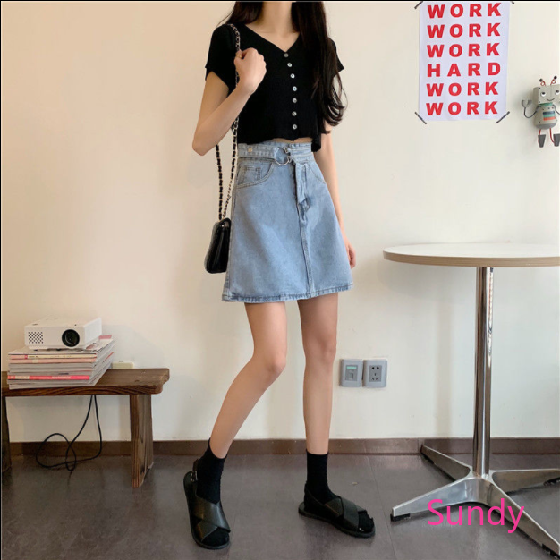 Chân váy jean chữ A dáng ngắn thời trang hè phong cách Hàn Quốc cho nữ