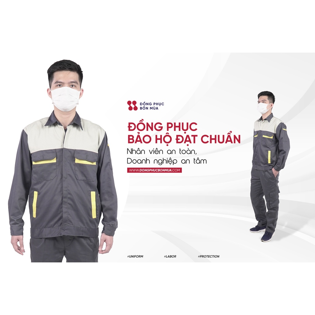 Quần Áo bảo hộ lao động may kỹ, quần áo bảo hộ lao động hàng đẹp, bộ túi chéo chất kaki cao cấp mã B01.09-21
