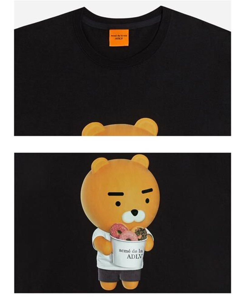 ADLV Áo Thun Cotton Tay Ngắn Dáng Rộng In Hình Gấu Và Bánh Donut Cổ Điển Thời Trang Cho Cặp Đôi