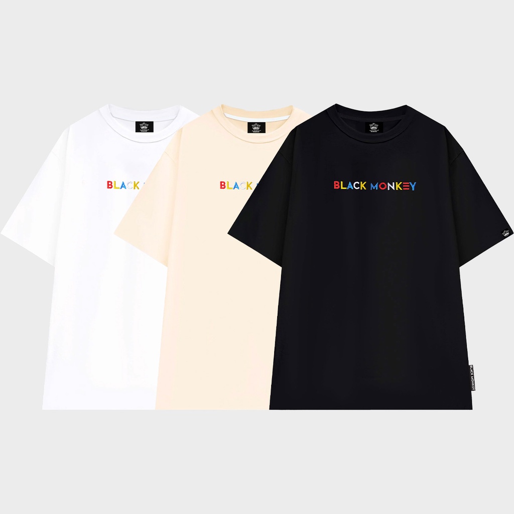 Áo thun LocalBrand tay lỡ form rộng nam nữ unisex cotton 4 chiều BLACK MONKEY RAINBOW