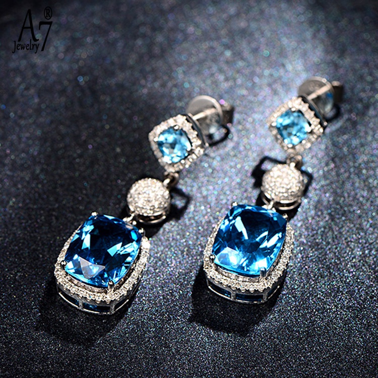 Khuyên tai dáng dài đính đá xanh biển và chim bồ câu sang trọng