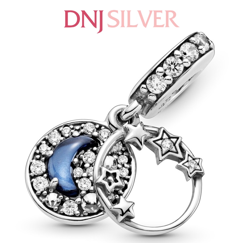 Charm bạc 925 cao cấp, hàng chuẩn bạc - Charm Blue Night Sky Crescent Moon & Stars thích hợp để mix vòng