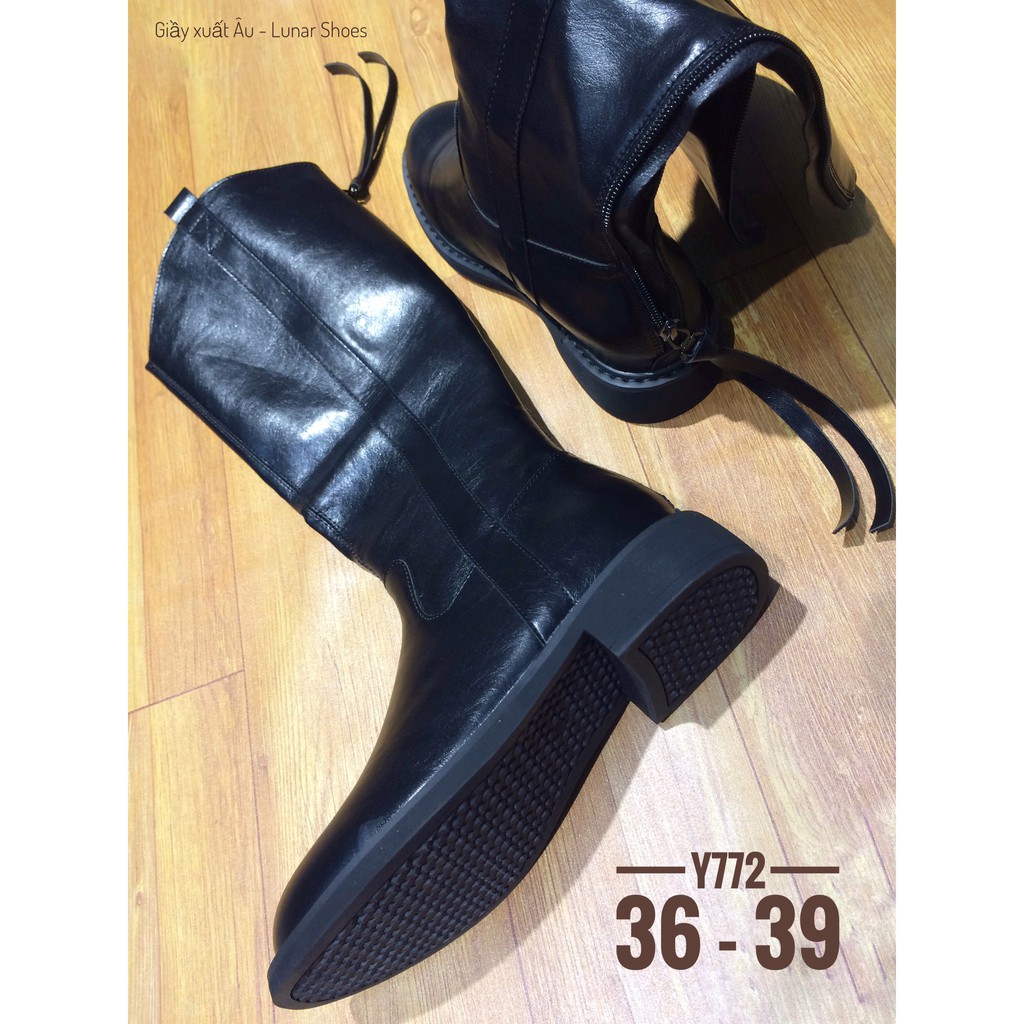 THANH LÝ Y772 Bốt Boot cao ôm bắp chân mũi tròn 2cm
