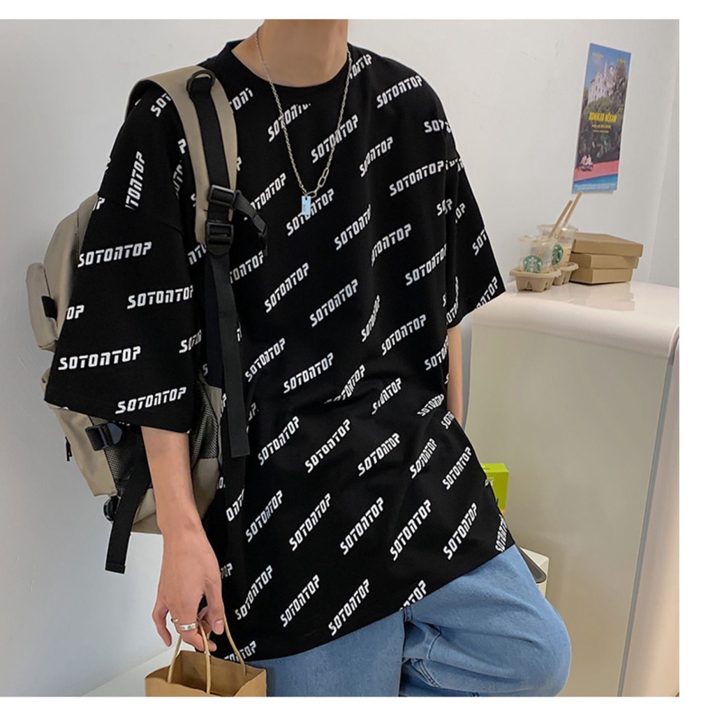 Áo thun unisex in chữ SOTONTOP toàn thân đơn giản, chất cotton mặc thoải mái