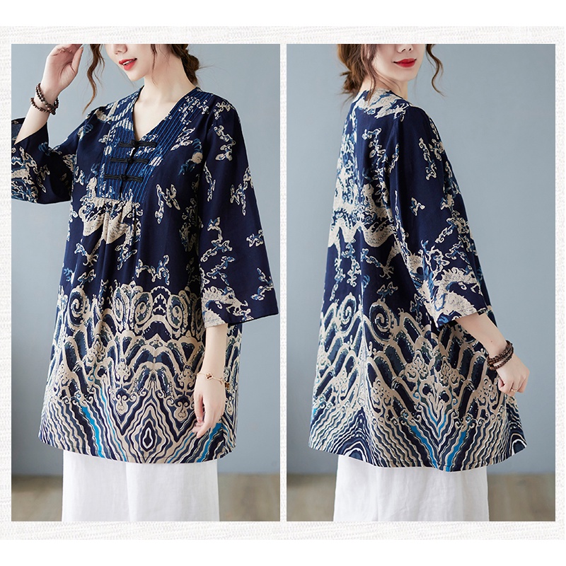 ☻ L O T U S ☻ Áo Kiểu Cổ Chữ V Thêu Họa Tiết Plus Size Mới Cho Nữ Ca1535