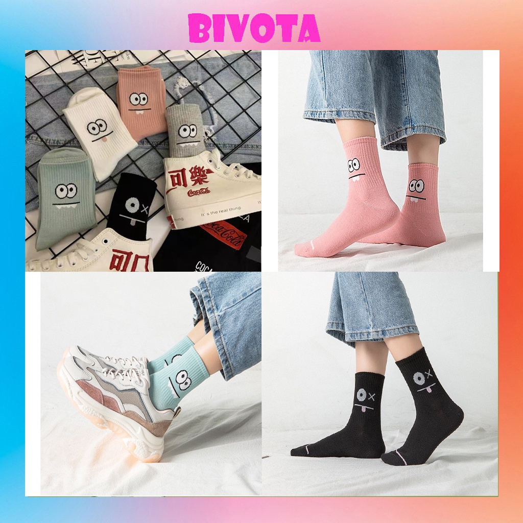 Tất cổ cao Bivota Vớ Nữ Cổ Cao Hàn Quốc In Hình Đôi Mắt Cực Đáng Yêu T27