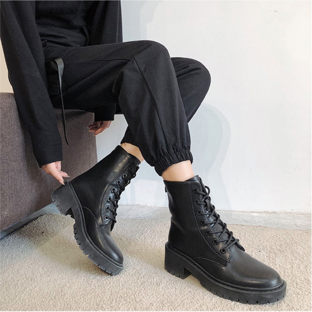 GIÀY BOOTS NỮ DA PU SIÊU ĐẸP- GIÀY BOOST NỮ 7 NÚT | GIÀY NỮ ULZZANG STYLE