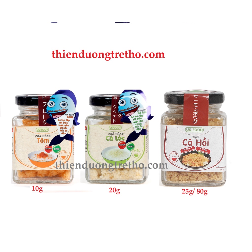 Bột Cá Hồi, Cá Lóc, Tôm cao cấp US FOOD hũ 80g cho trẻ ăn dặm 6m+