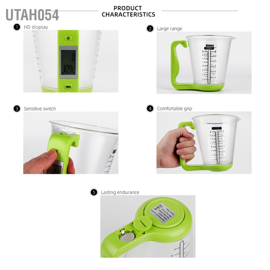 Utah054 Cốc đo điện tử TY ‑ C01 1000g Độ chính xác 0 1g Cân cốc tự động có thể tháo rời cho nhà bếp