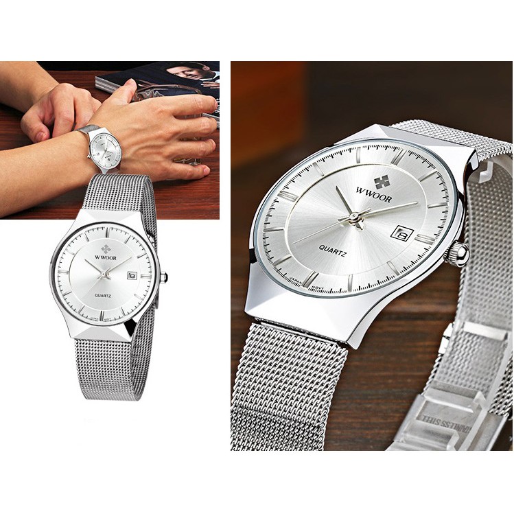 Đồng hồ nam WWOOR dây lưới thép 8016