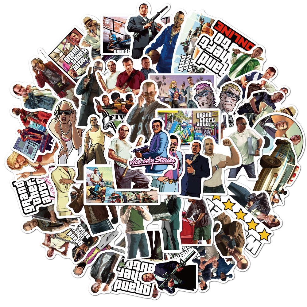 Set 50 nhãn dán vinyl chống nước họa tiết GTA graffiti trang trí laptop/ guitar/ xe hơi/ xe máy/ vali/ ván trượt