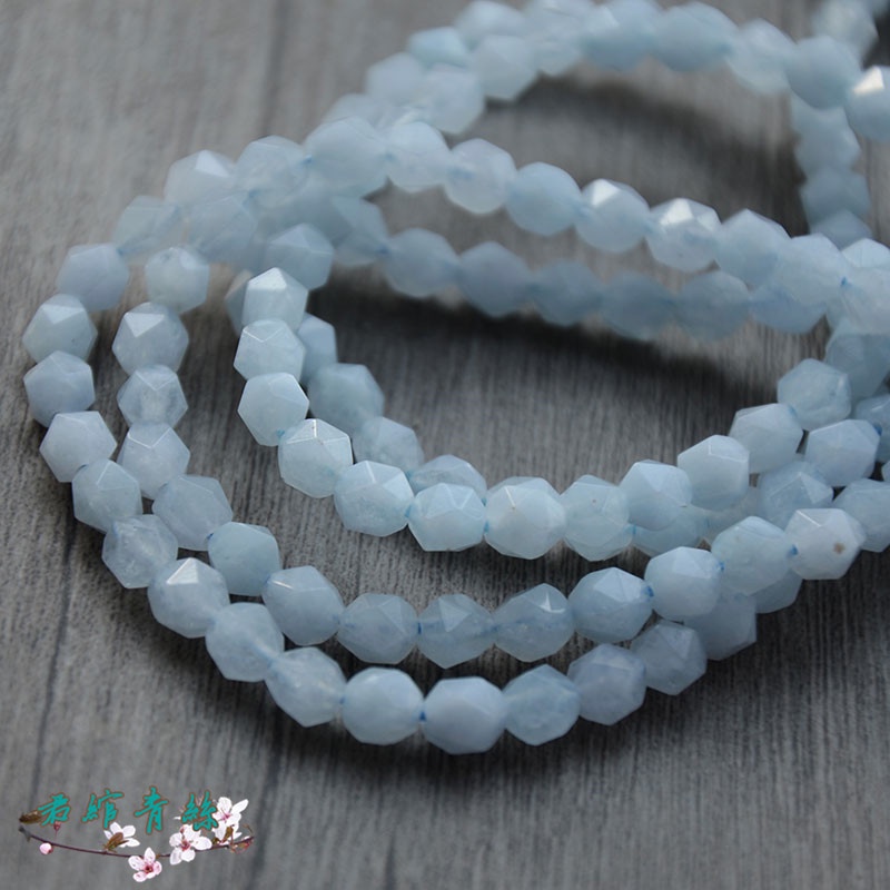 Chuỗi Hạt Hình Tam Giác Màu Xanh Aquamarine Tự Nhiên 8MM Dùng Làm Vòng Đeo Tay / Dây Chuyền diy