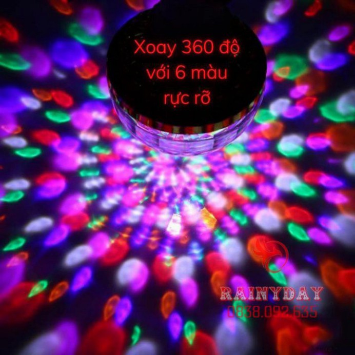 Đèn led xoay 7 màu vũ trường nháy chớp theo nhạc bay phòng sân khấu hiệu ứng 360 độ kèm đui cắm E27