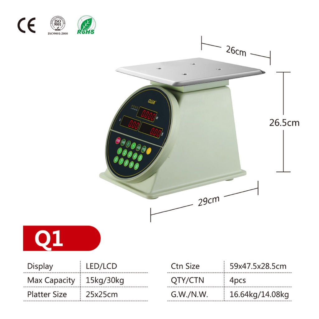 Cân bàn điện tử tính tiền KHALIK QUA Q1 chuyên dành bán hàng siêu thị, thực phẩm, chợ