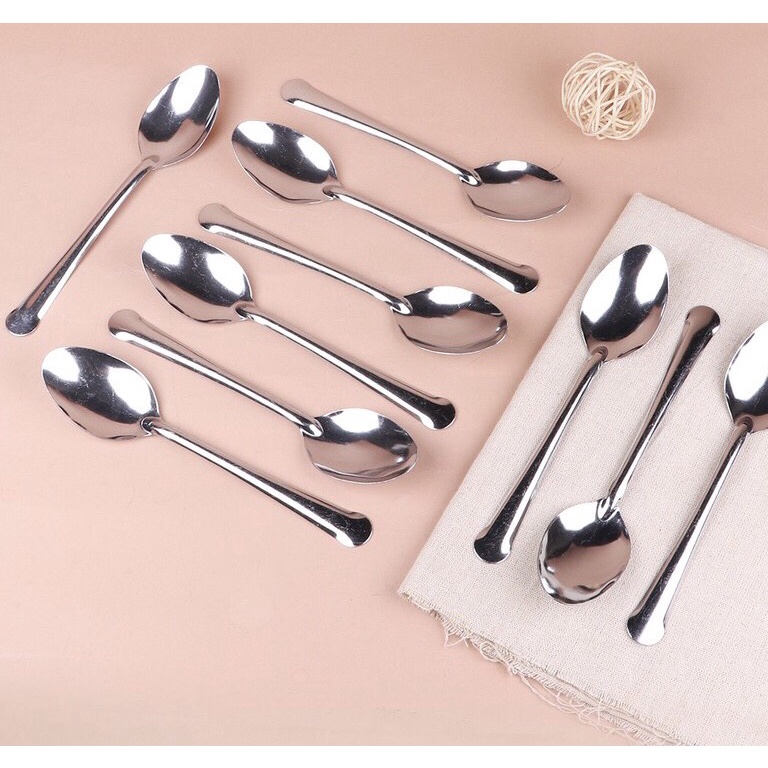 Set 10 Muỗng Ăn Soup Inox Cán Dài - Thìa/ Muỗng cơm, muỗng soúp muỗng canh sâu muỗng cafe cao cấp sạch sẽ dễ vệ sinh