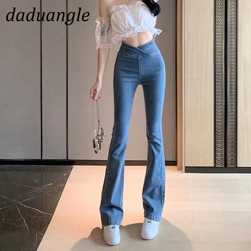 Quần jean Daduhey lưng cao màu sáng co dãn ống loe thời trang phong cách Hàn Quốc cho nữ