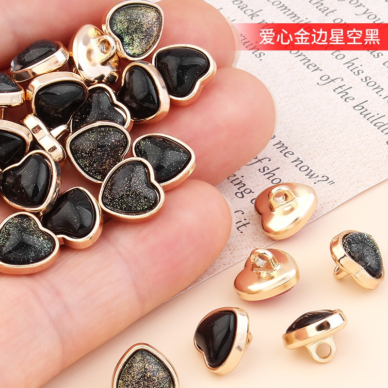 Set 10 Nút Áo Kim Loại Hình Trái Tim Đính Ngọc Trai Nhiều Màu Sắc