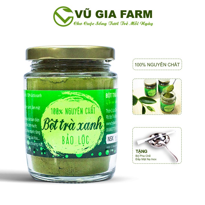 Bột Trà Xanh Nguyên Chất Vũ Gia 100g + Tặng Bộ Đắp Mặt Dưỡng Da Hết Mụn Xóa Mờ Vết Thâm