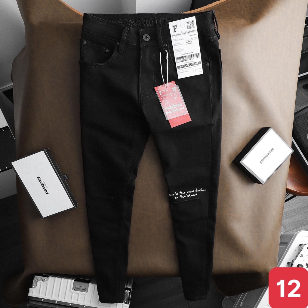 Quần jeans nam màu đen đâm rách gối chất jean bò cao cấp co dãn 4 chiều đẹp rin from dáng rin skinny ADO12