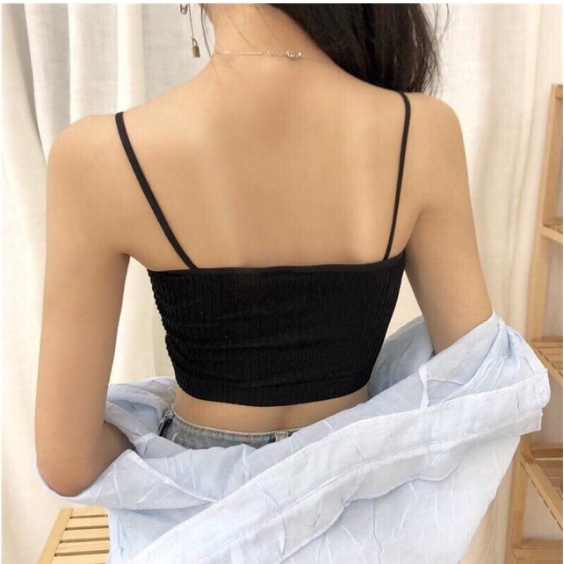 Áo Lót 2 Dây Sexy Kiểu Quây Dáng Croptop Len Tăm Dây Mảnh Có Mút Nâng Ngực AOLOT03