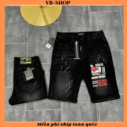 Quần short jean nam cao cấp giá rẻ màu xám đậm co giãn vài dày dặn in chữ mix khóa giả độc lạ chuẩn VB-SHOP3402