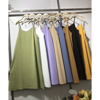 Váy suông 2 dây lụa xẻ QC - kèm ảnh thật