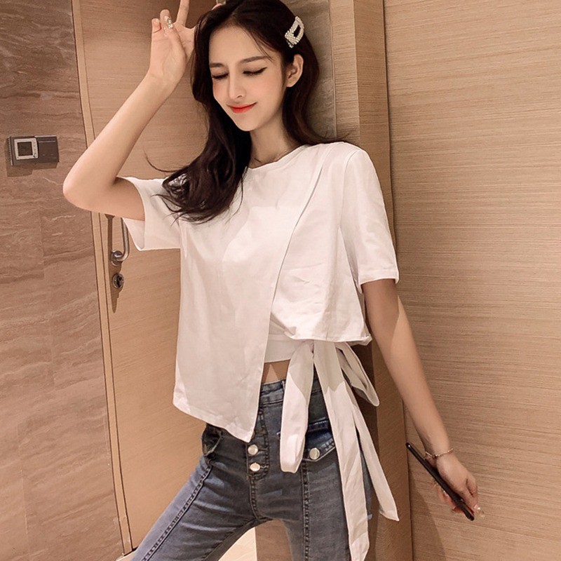 Áo thun cổ tròn tay ngắn thiết kế đơn giản dành cho phái đẹp