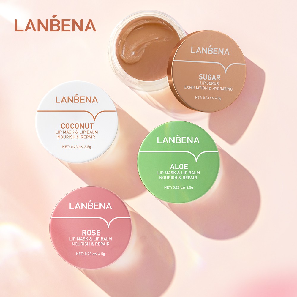 Lanbena Lip Mask Sugar/Rose/Aloe/Coconut Exfoliating Moisturizer Smoothes Reduce 6.5g