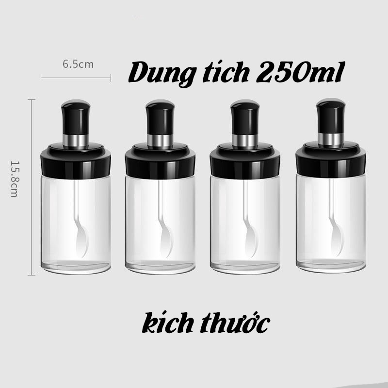 Bộ Hũ Đựng Gia Vị Kèm Muỗng Bằng Thủy Tinh Thiết Kế Thông Minh Dễ Dàng Sử Dụng 250ml